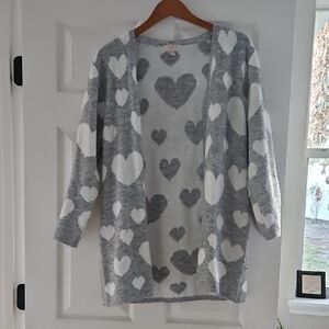 Cato Heart Patterned Gray and White Cardigan